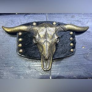 Vintage Long Horn Bull and Calf Hair Belt Buckle